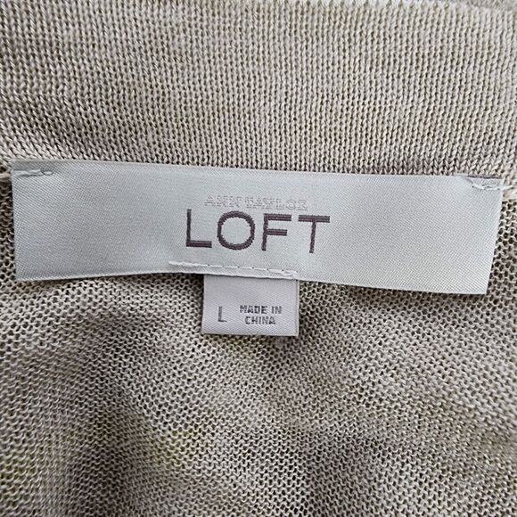 Ann Taylor Loft Sweater Lg Open Front Knit Cardigan Beige Yellow Striped Pockets - Picture 7 of 9